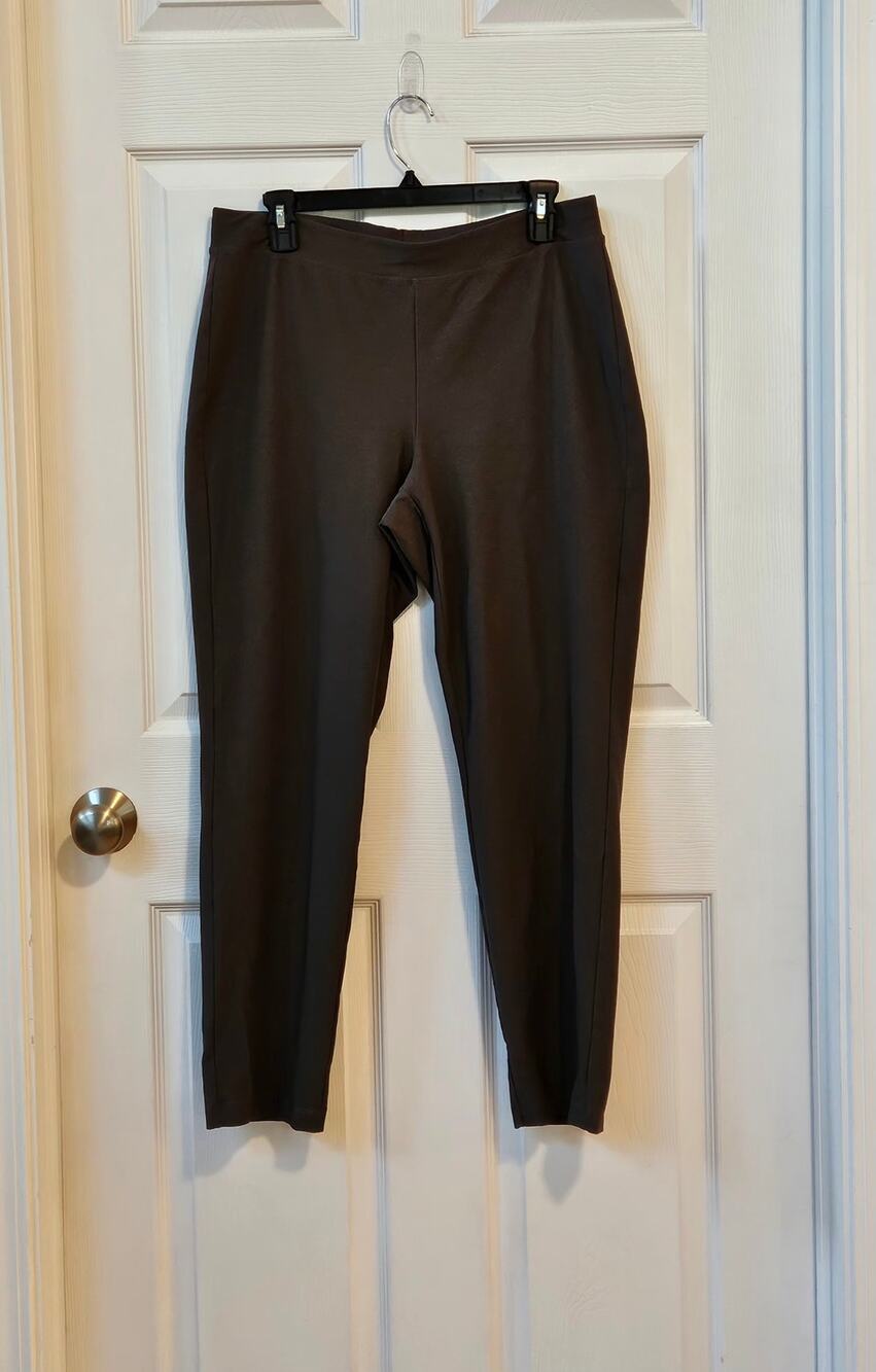 Eileen Fisher Brown Pull On Knit Pants Women's Medium Tapered Stretch Career